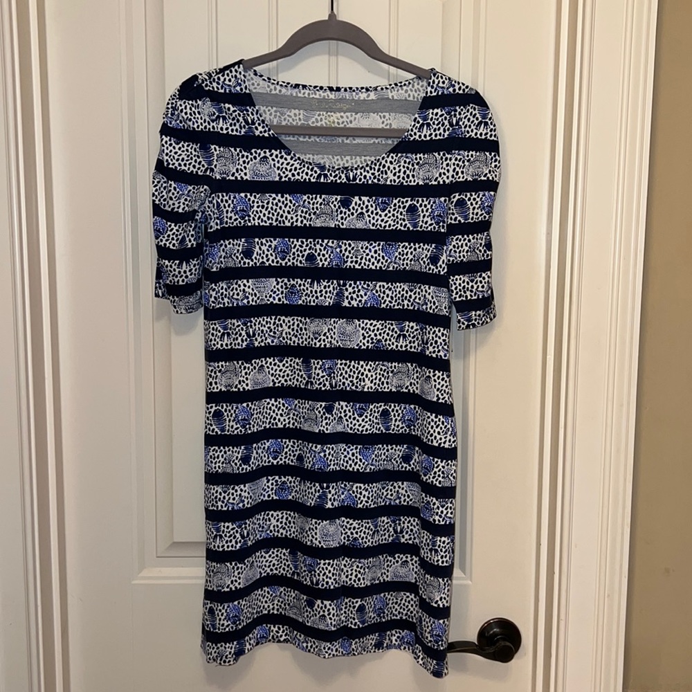 Lilly Pulitzer • La Jolla Dress High Tide Navy Tropical Stripe Size XS